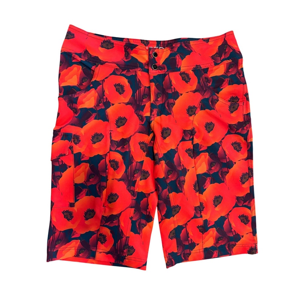 Shredly Womens MTB Mountain Bike Shorts Red Orange Poppy Floral Size 10 USA